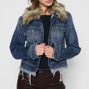 7 For All Mankind Jean Jacket w Faux Fur Collar
